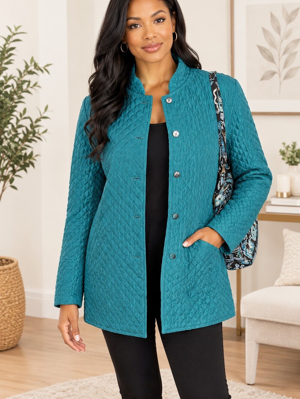 Kiko Small Teal Quilted Women's Cardigan